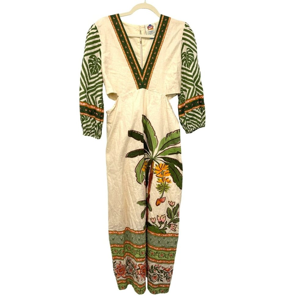 Farm Rio For Anthropologie Cutout Maxi Dress Medium  Floral Palm Print Cotton - Picture 3 of 7